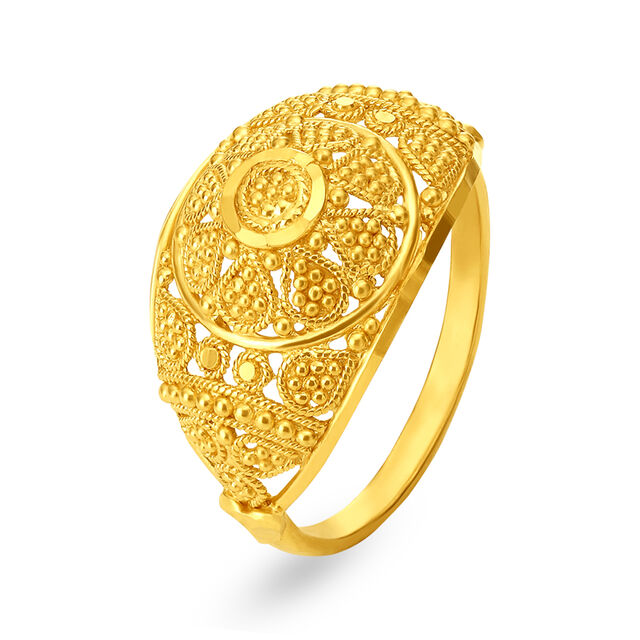 Majestic 22 Karat Yellow Gold Floral Filigree Finger Ring,,hi-res