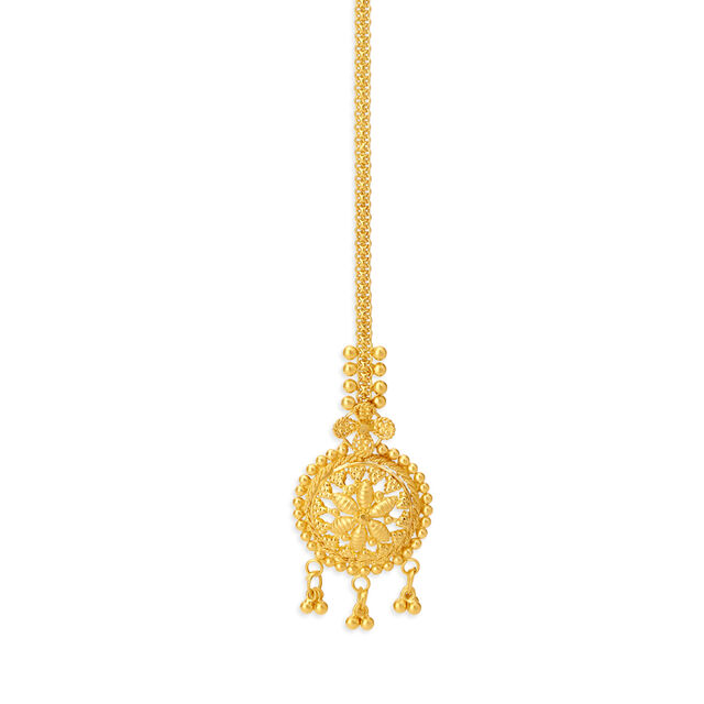 Brilliant 22 Karat Yellow Gold Beaded Disc Maang Tikka 