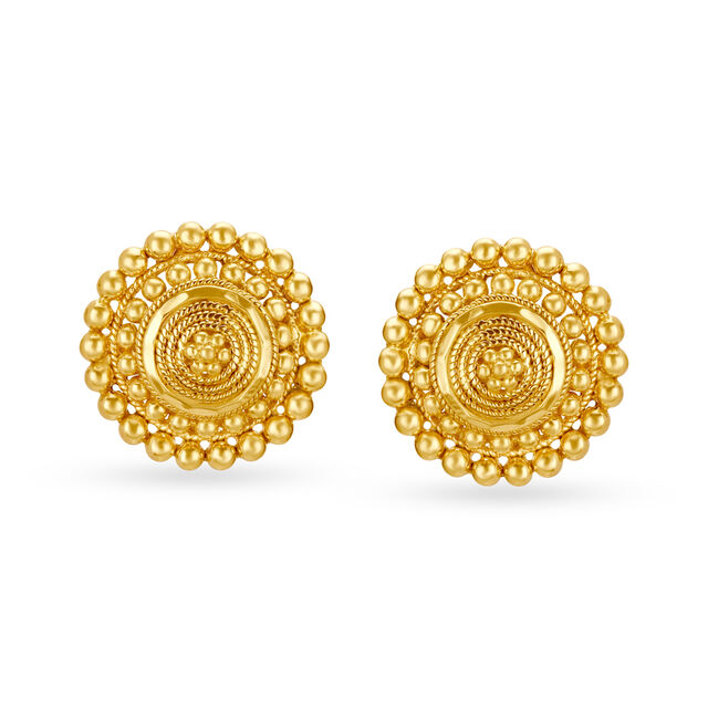 Appealing 22 Karat Yellow Gold Beaded Circular Stud Earrings
