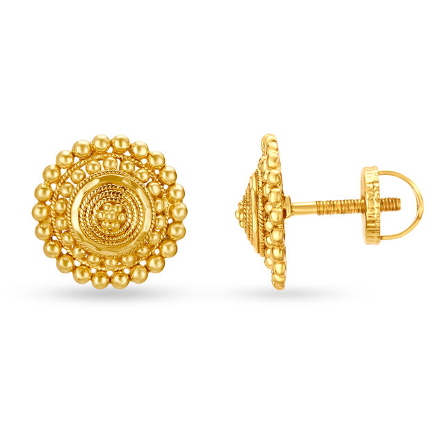 Appealing 22 Karat Yellow Gold Beaded Circular Stud Earrings