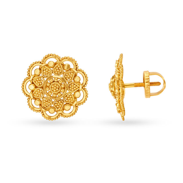 Beautiful 22 Karat Yellow Gold Floral Studs 3