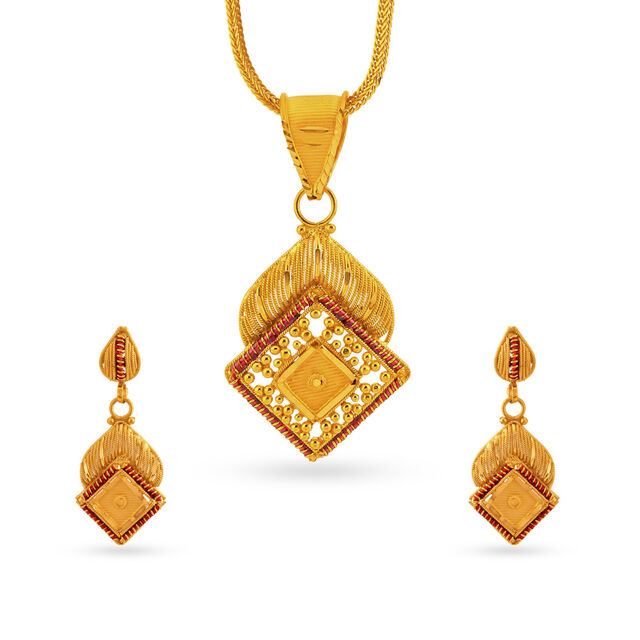 Resplendent Gold Pendant and Earrings Set,,hi-res 