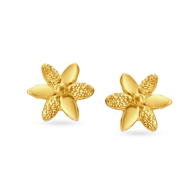 Textured Floral Gold Stud Earrings,,hi-res