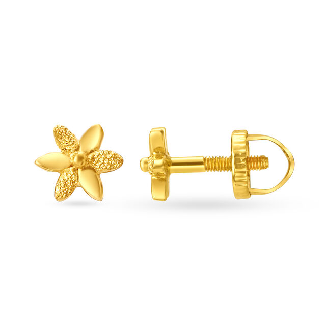 Textured Floral Gold Stud Earrings,,hi-res