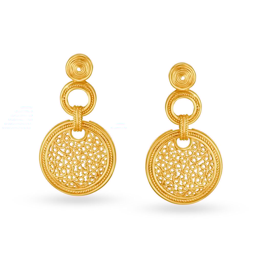 Buy Fascinating 22 Karat Yellow Gold Filigree Patterned Drop Earrings at Best Price Tanishq US