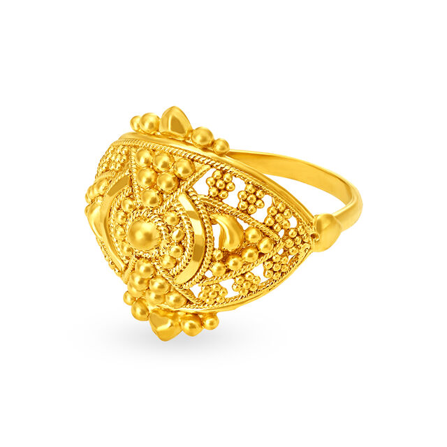 Exquisite 22 Karat Yellow Gold Beaded Floral Finger Ring,,hi-res