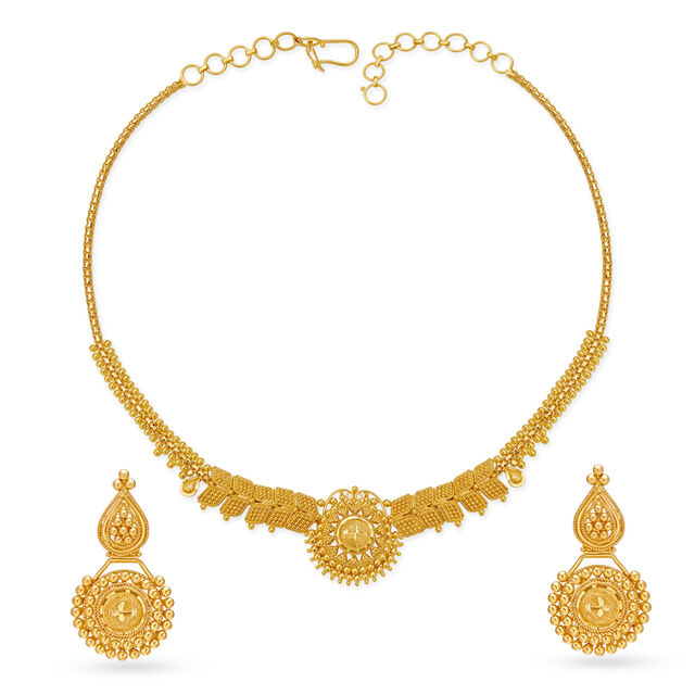 Intricate Yellow Gold Beaded Necklace and Earrings Set,,hi-res 