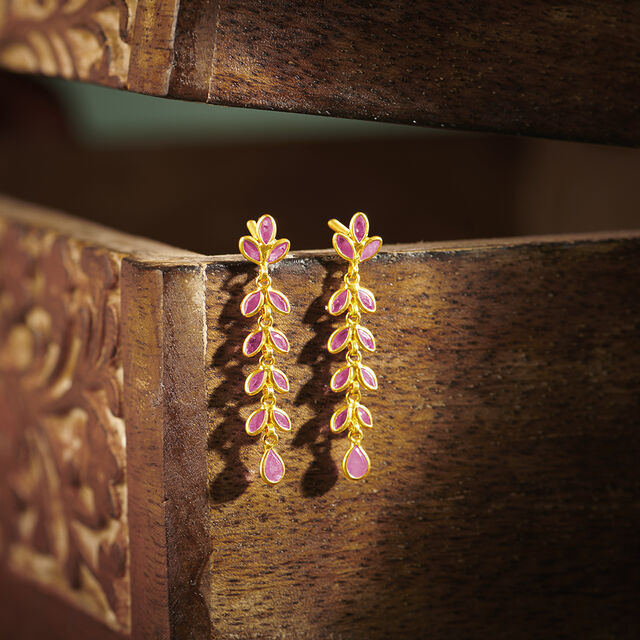 Graceful 22 Karat Yellow Gold Lead Patterned Drop Earrings,,hi-res