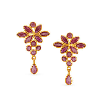 Graceful 22 Karat Gold And Ruby Floral Drop Earrings