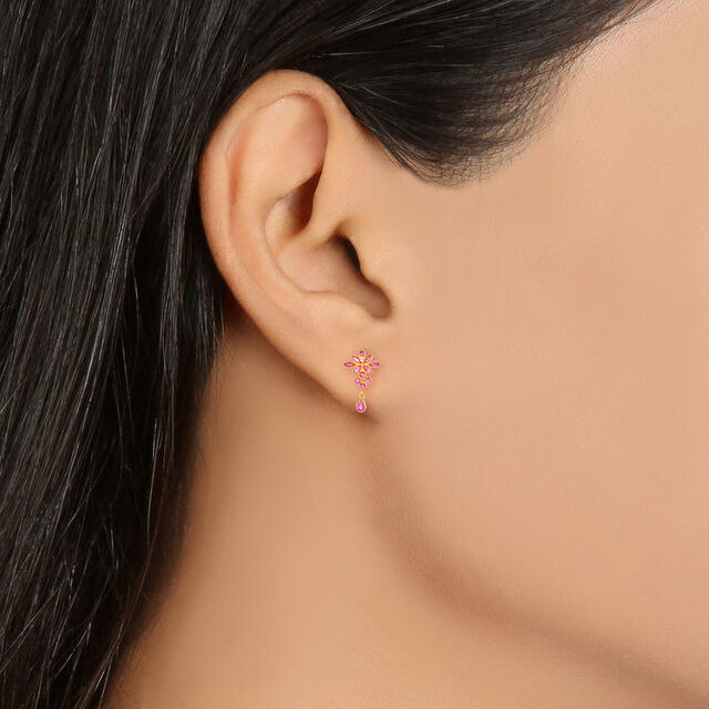 Graceful 22 Karat Gold And Ruby Floral Drop Earrings,,hi-res