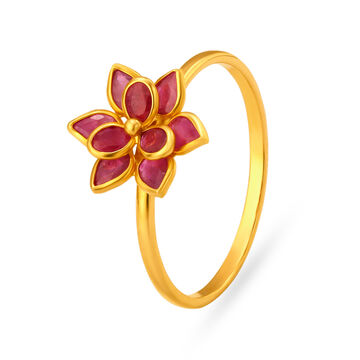 Charming 22 Karat Gold And Ruby Flower Ring
