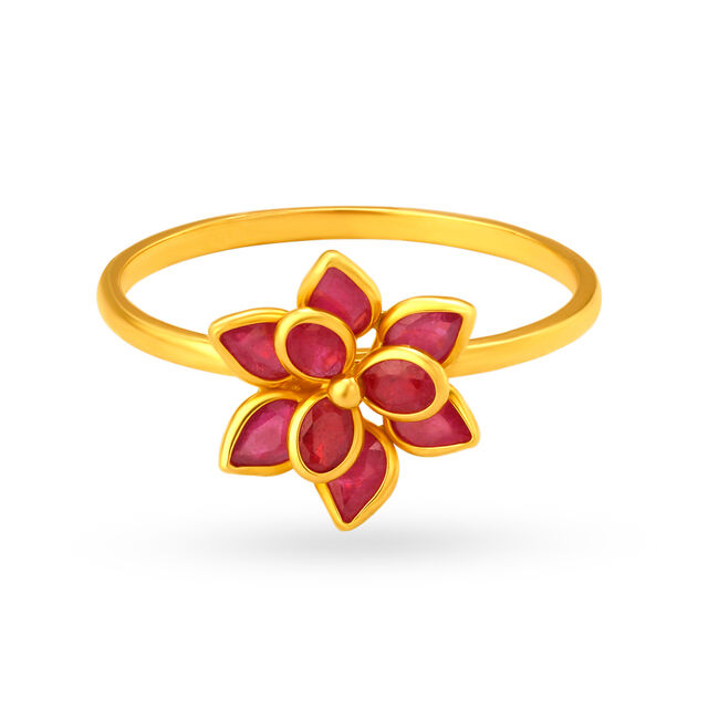 Charming 22 Karat Gold And Ruby Flower Ring,,hi-res