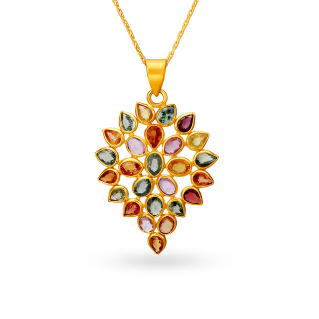 Divine 22 Karat Gold And Multi Stone Teardrop Pendant,,hi-res