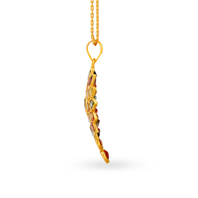 Divine 22 Karat Gold And Multi Stone Teardrop Pendant,,hi-res