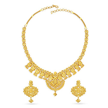 Decorative Heart Motif Gold Necklace Set