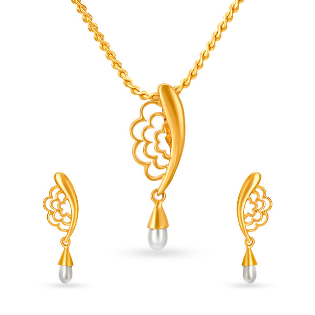 22 Karat Gold and Synthetic Pearl Pendant Earrings Set,,hi-res 
