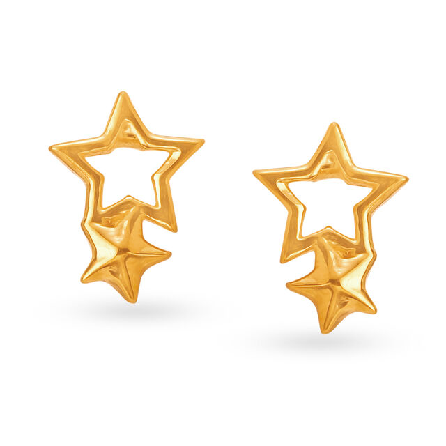 Enchanting 22 Karat Yellow Gold Starry Stud Earrings