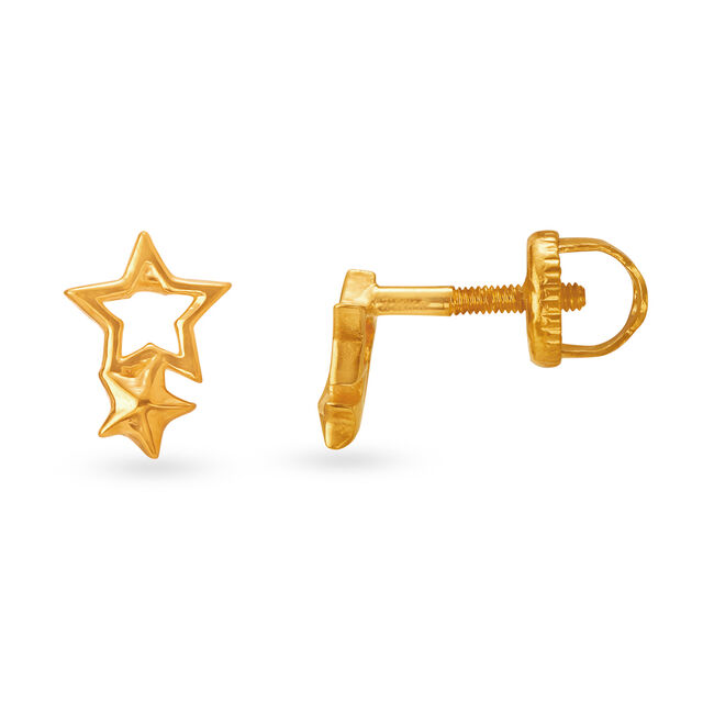 Enchanting 22 Karat Yellow Gold Starry Stud Earrings