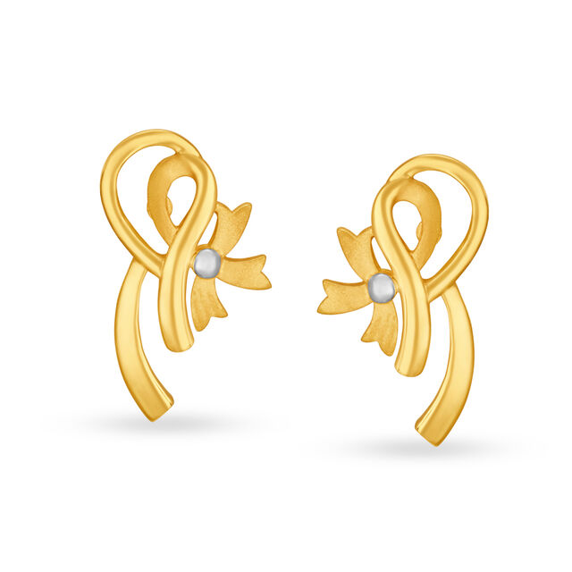 Charming 22 Karat Yellow Gold Ribbon Stud Earrings 