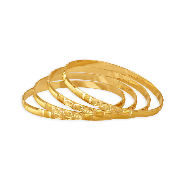 Luxurious Yellow Gold Textured Bangles,,hi-res 4