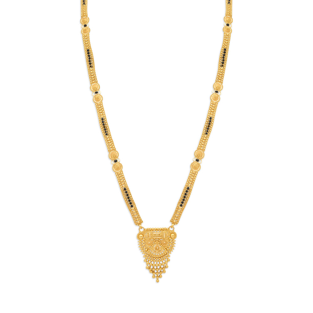 Gold long mangalsutra designs with price in tanishq shop
