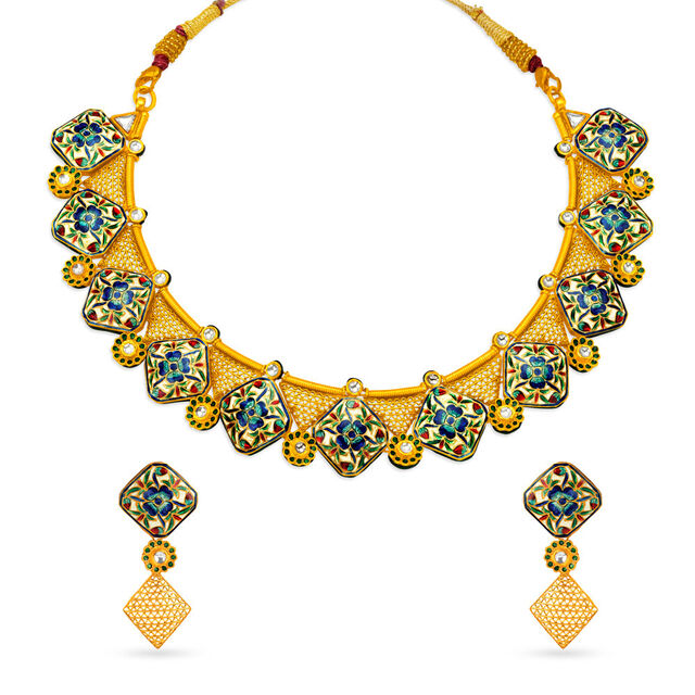 Vibrant Floral Gold Necklace Set 