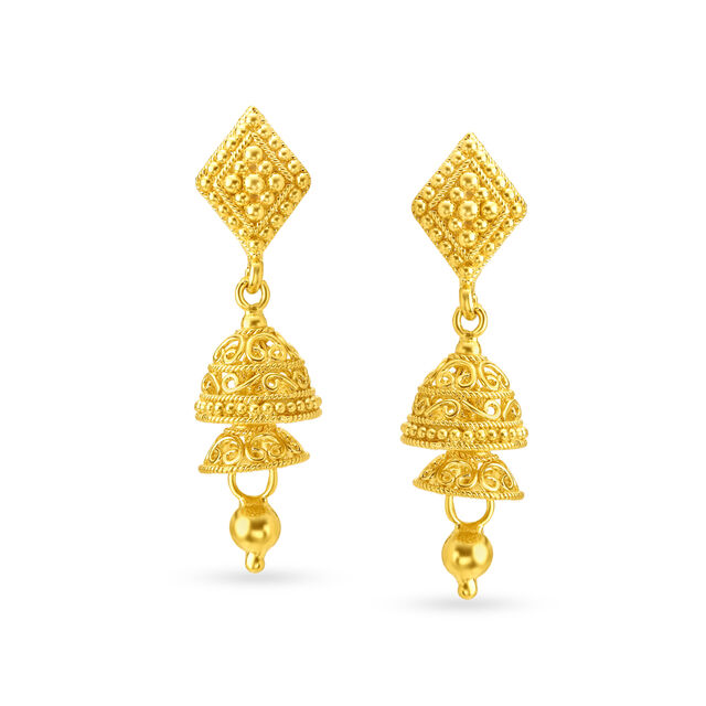 Artistic Rawa Work Gold Drop Earrings,,hi-res 