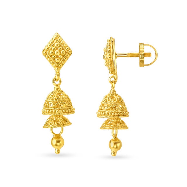 Artistic Rawa Work Gold Drop Earrings,,hi-res 2