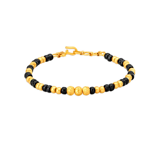 Pair of 22 Karat Yellow Gold Bracelets with Black Beads