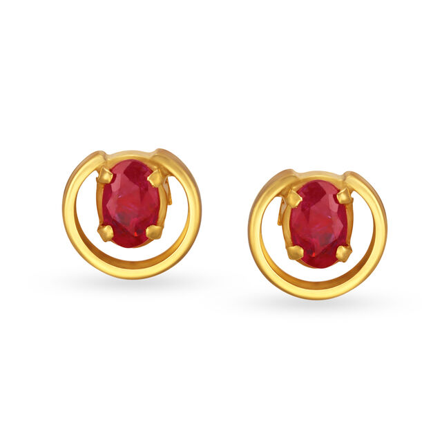 Exquisite 22 Karat Yellow Gold And Ruby Circular Studs,,hi-res