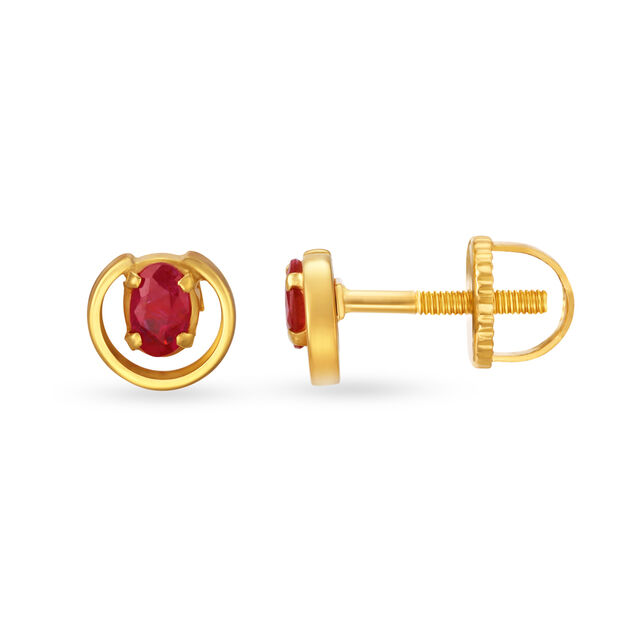 Exquisite 22 Karat Yellow Gold And Ruby Circular Studs,,hi-res