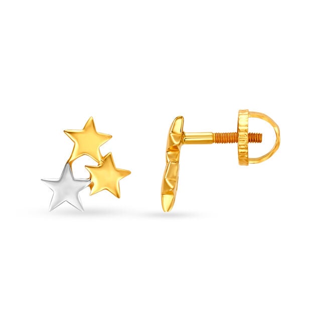 Cute 22 Karat Gold And Rhodium-Polished Star-Patterned Studs,,hi-res