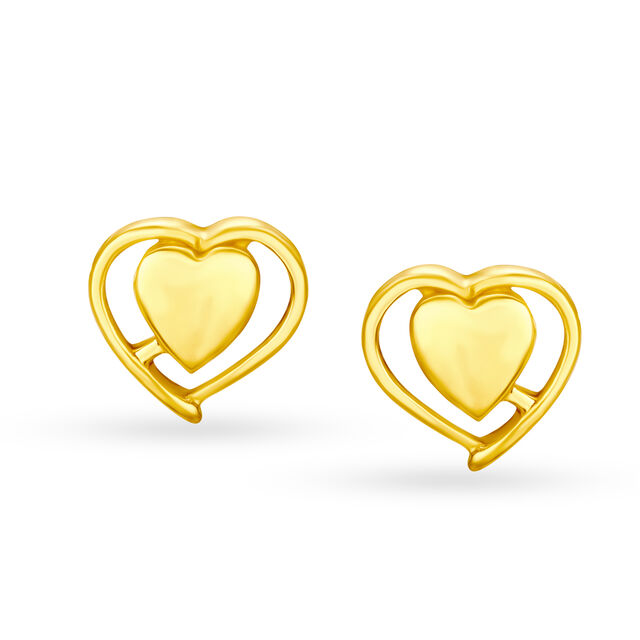 Gold Heart Shaped Stud Earrings,,hi-res