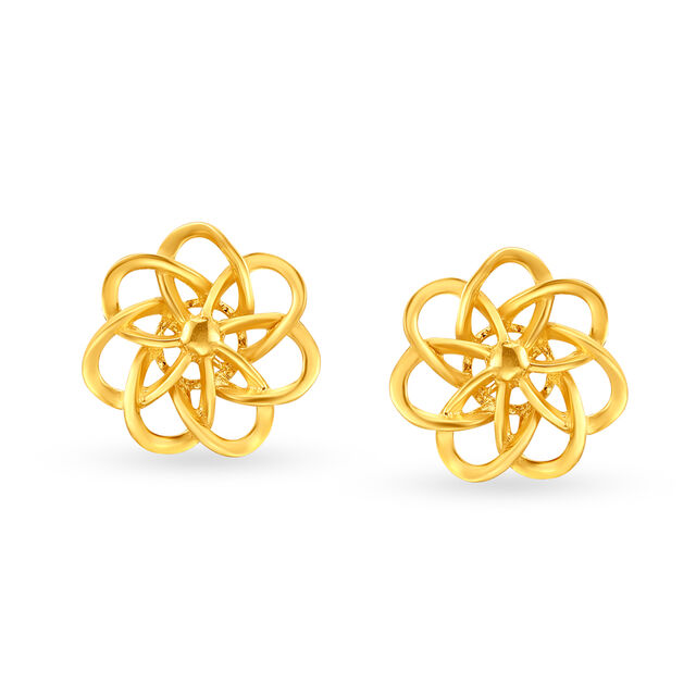 Contemporary Floral Gold Stud Earrings 