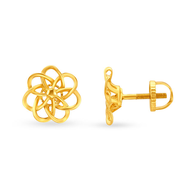 Contemporary Floral Gold Stud Earrings 2