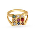 Vibrant 22 Karat Yellow Gold And Multi Stone Square Finger Ring With Diamond Stud,,hi-res 2