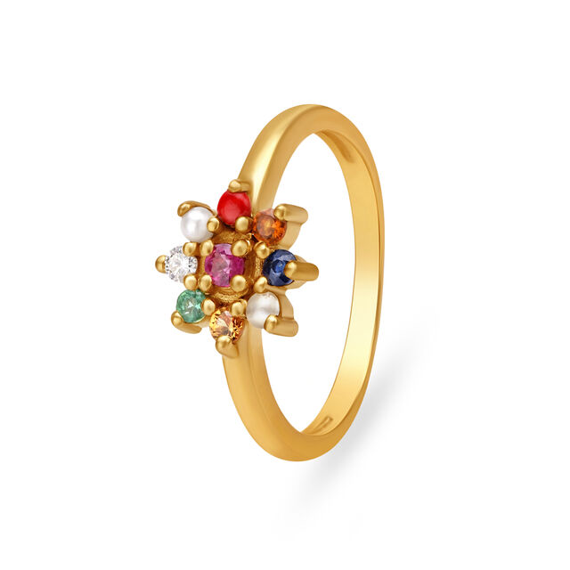 Oh-So-Pretty 22 Karat Yellow Gold Multi Stone Floral Finger Ring,,hi-res