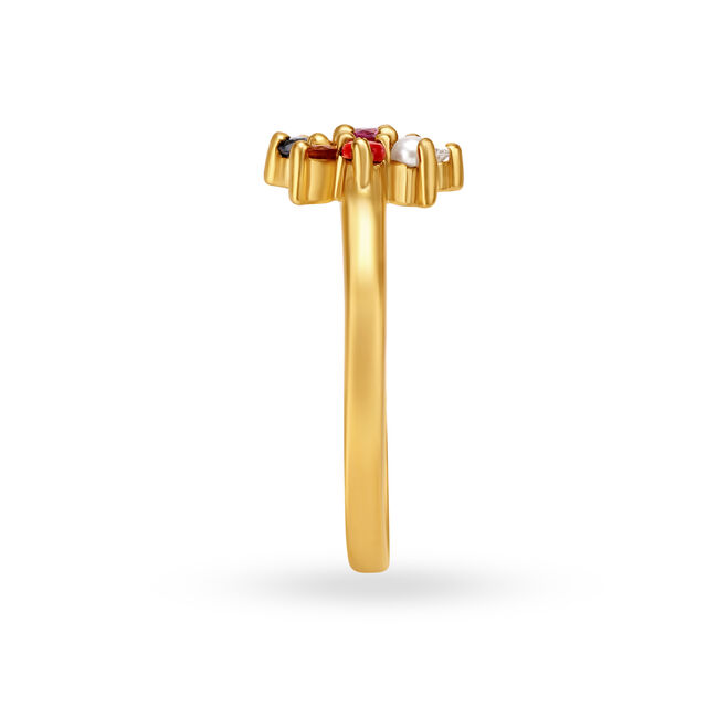 Oh-So-Pretty 22 Karat Yellow Gold Multi Stone Floral Finger Ring,,hi-res