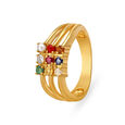 Gleaming 22 Karat Yellow Gold And Diamond Square Studded Finger Ring,,hi-res 