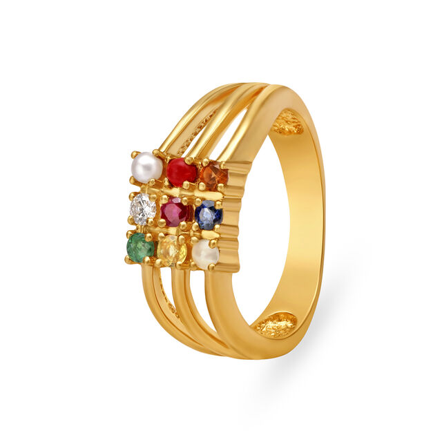 Gleaming 22 Karat Yellow Gold And Diamond Square Studded Finger Ring,,hi-res 