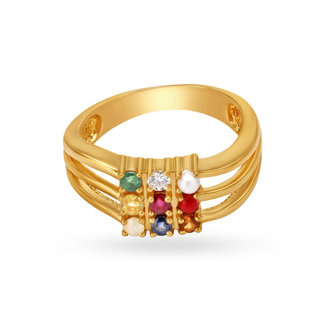 Gleaming 22 Karat Yellow Gold And Diamond Square Studded Finger Ring,,hi-res 2