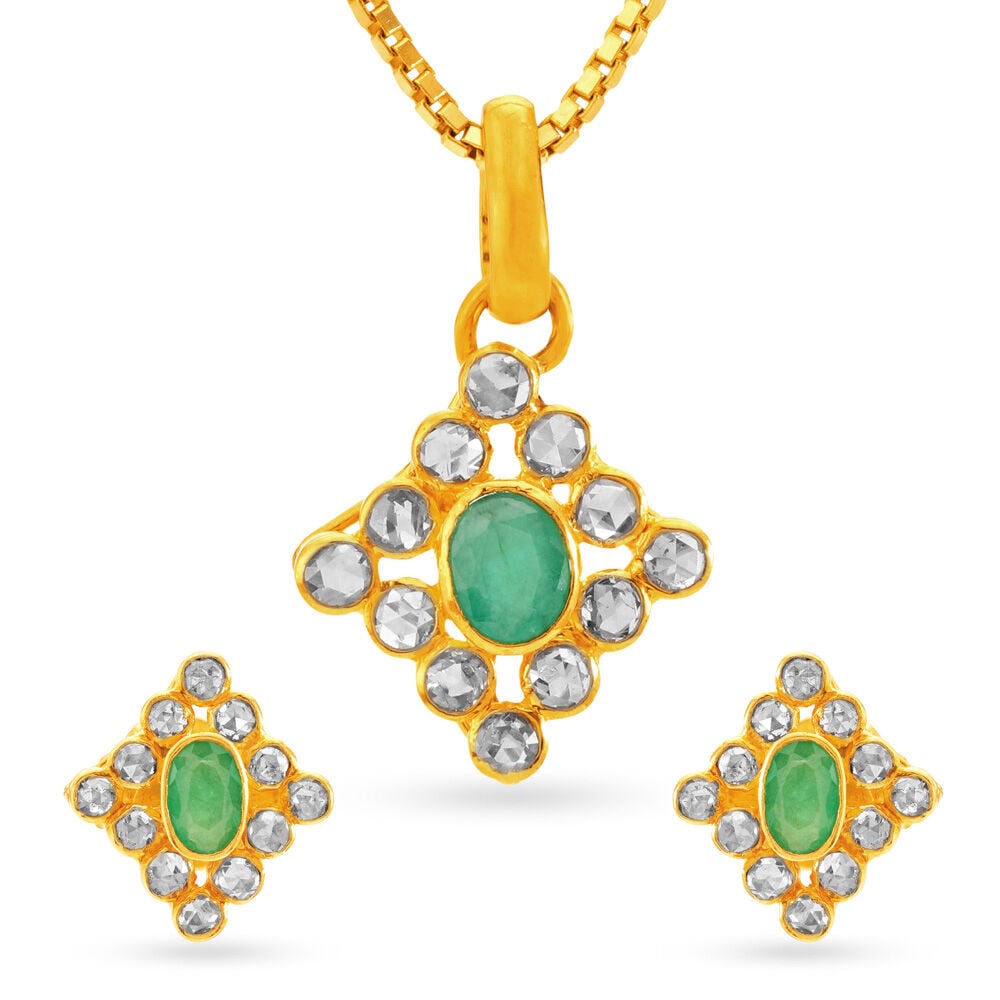 Buy Rhombic Emerald Gold Pendant And Earrings Set at Best Price Tanishq US