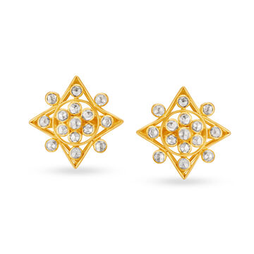 Sparkling 22 Karat Yellow Gold And Polki Diamond Rhomboid Studs
