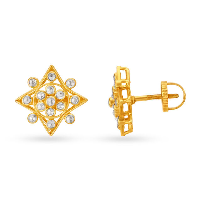 Sparkling 22 Karat Yellow Gold And Polki Diamond Rhomboid Studs,,hi-res 2