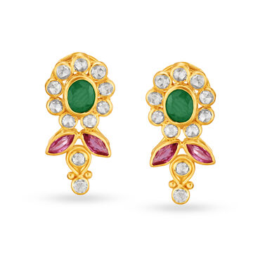 Vibrant 22 Karat Gold Floral Stud Earrings