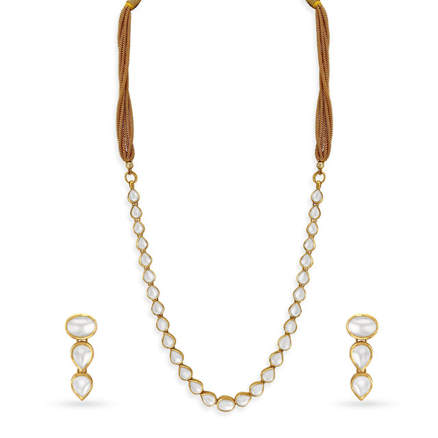 Slender Gold Necklace Set with Coloured Stones,,hi-res 