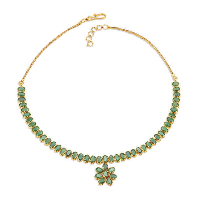 Floral Motif Modern Ruby Studded Gold Necklace 