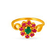 Lovely 22 Karat Gold And Emerald Floral Ring,,hi-res 2