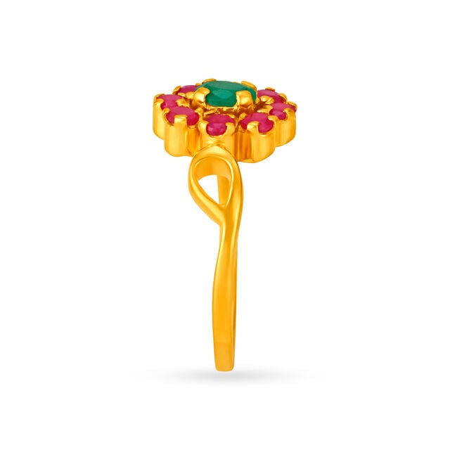 Lovely 22 Karat Gold And Emerald Floral Ring,,hi-res 3