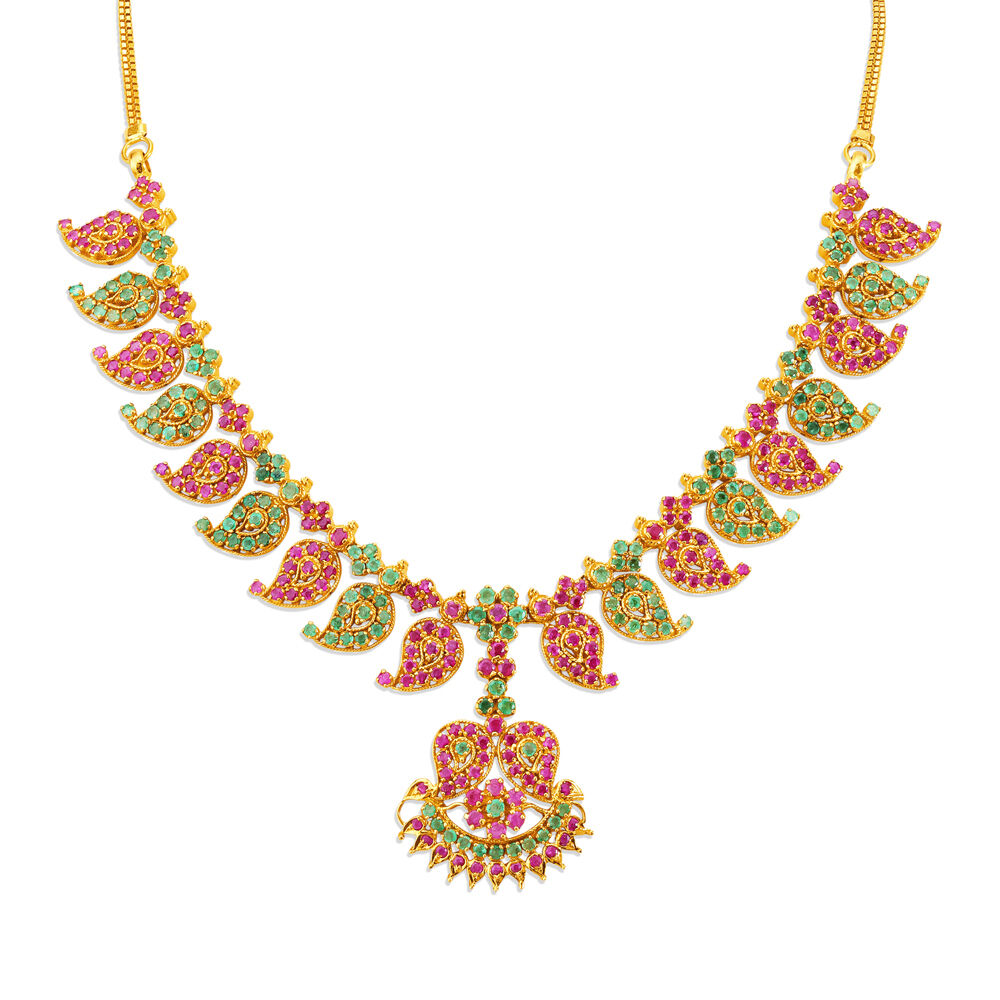 Buy Opulent Ruby and Emerald Gold Necklace at Best Price Tanishq Singapore Online Store